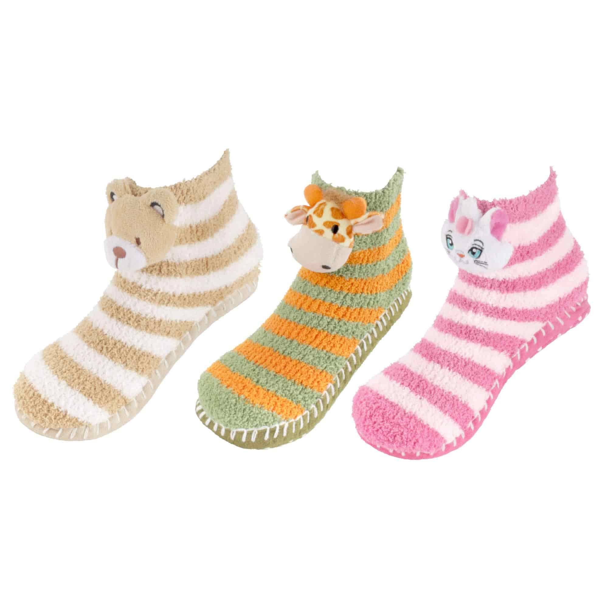 Fuzzy Animal Slippers for Women with Non Slip Slipper Grippers - 3 Pairs - Image 9