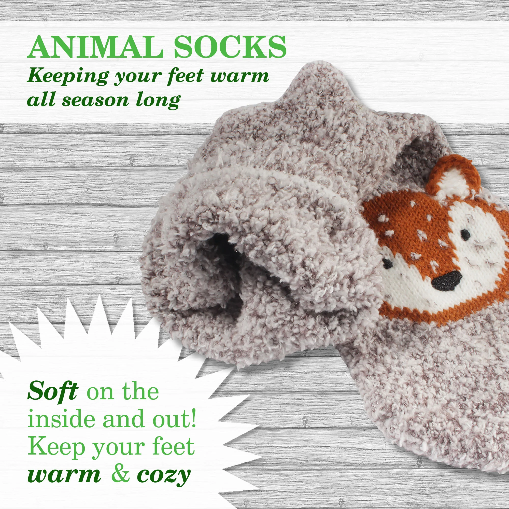 Fuzzy Animal Socks - 6 Pairs Assortments - Image 13